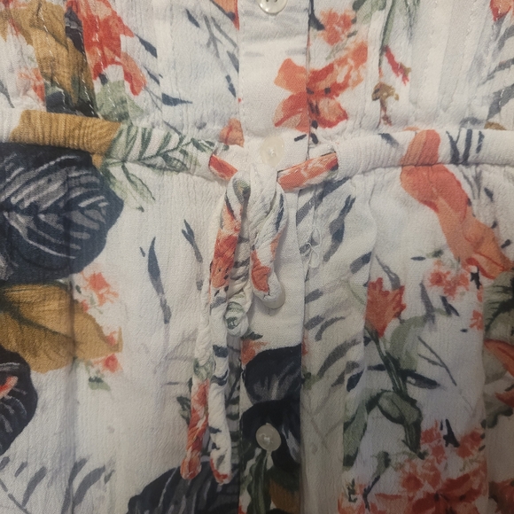 Hilary Radley Floral Peplum Blouse M Boho Button Front V-Neck Cinched Waist Top - Picture 5 of 6